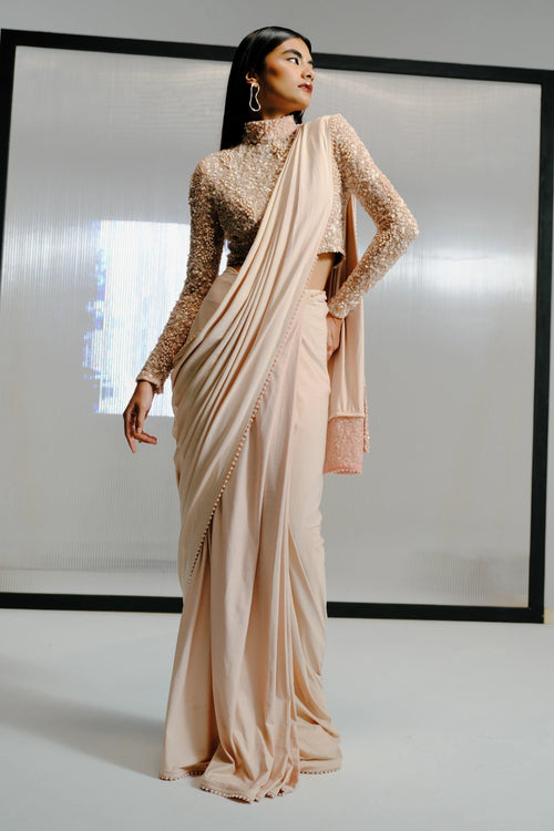 Pink Slinky Jersey Sequin Embellished Sari