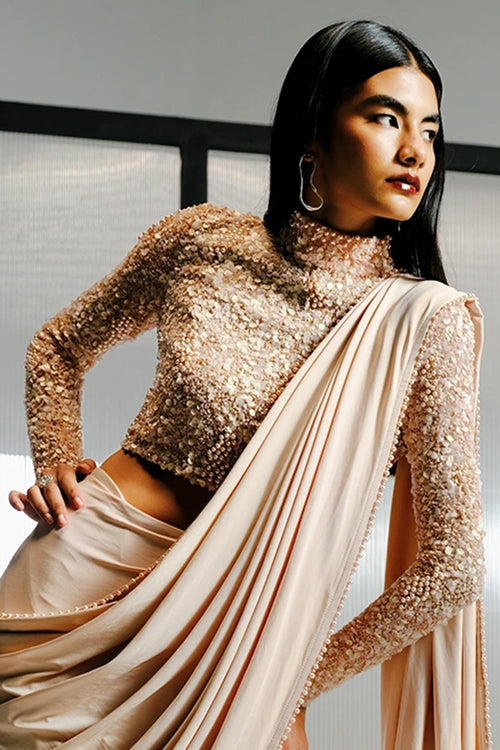 Pink Slinky Jersey Sequin Embellished Sari