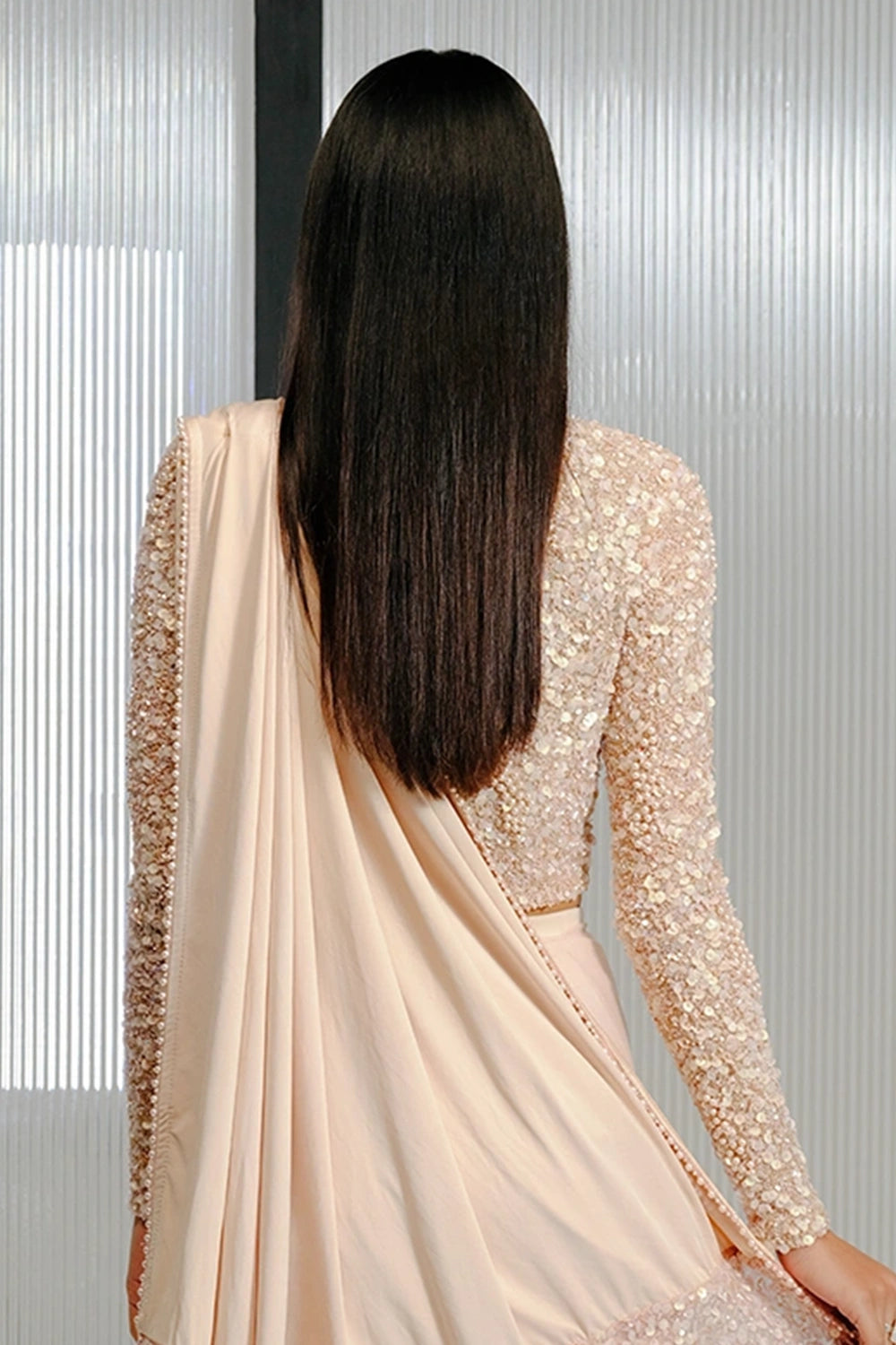 Pink Net Sequin Embellished Crop Blouse