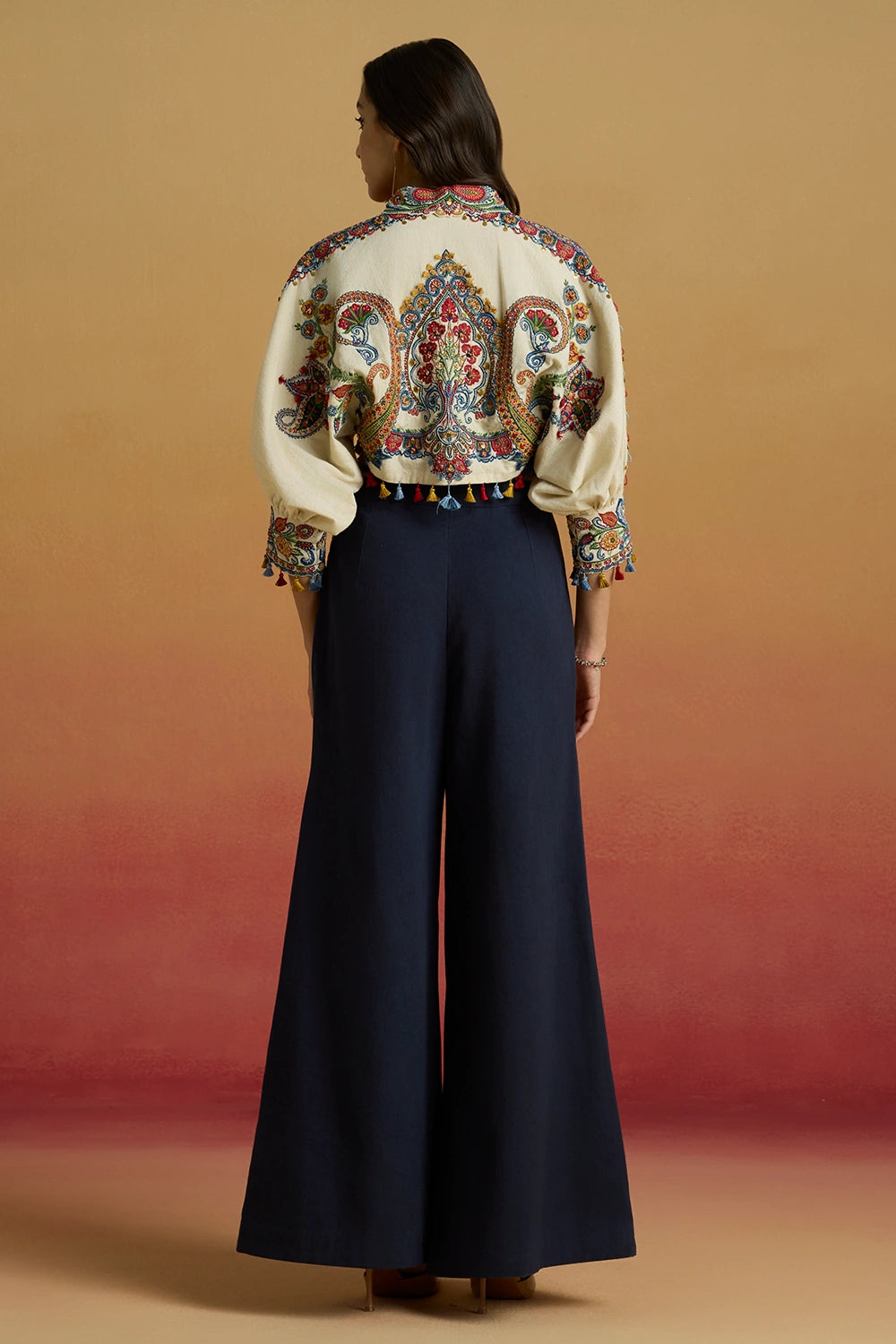 Ivory Kimono Bolero Amaryllis Jacket with Contrast Flared Amaryllis Pants