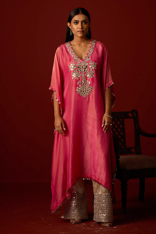 Rani Pink Tissue Mirror Work Kaftan