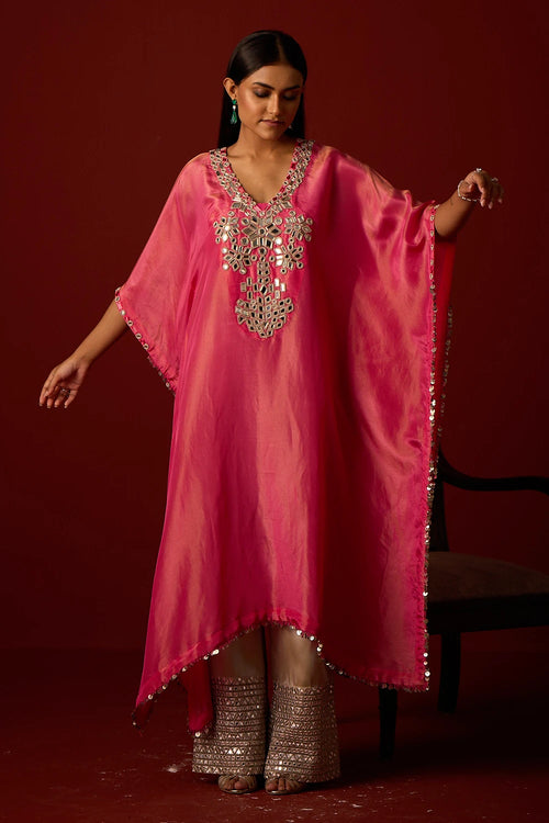 Rani Pink Tissue Mirror Work Kaftan