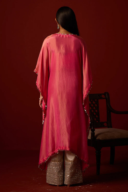 Rani Pink Tissue Mirror Work Kaftan