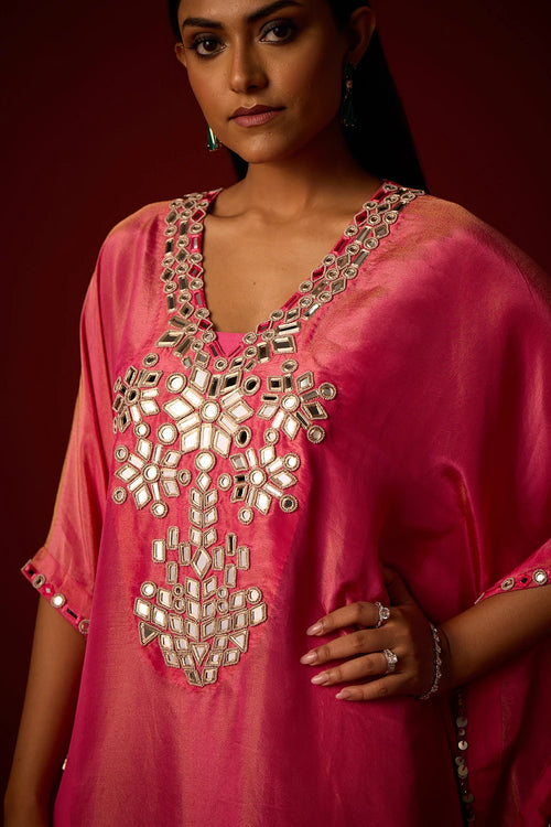 Rani Pink Tissue Mirror Work Kaftan