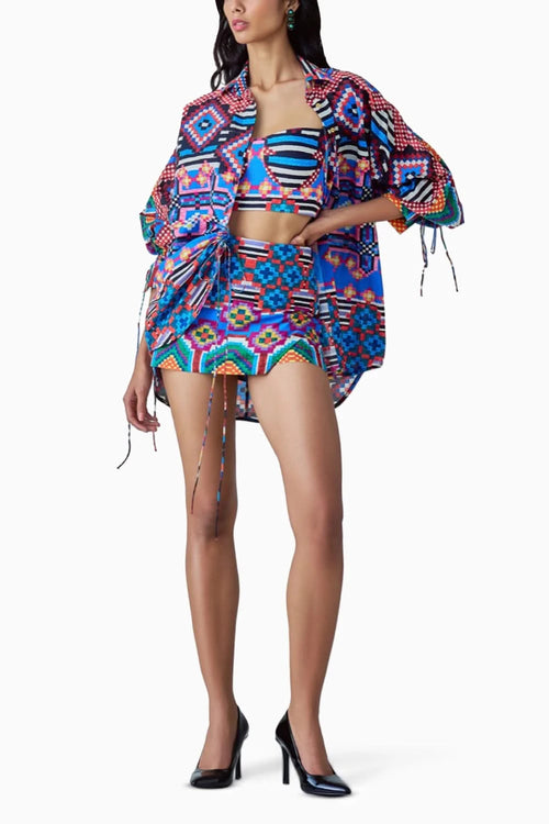 Sia Ikat Batwing Shirt, Bustier Blouse & Skort Set