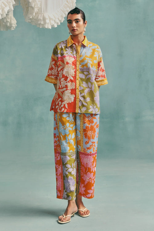 Multi Patchwork Collared Co-ord Set