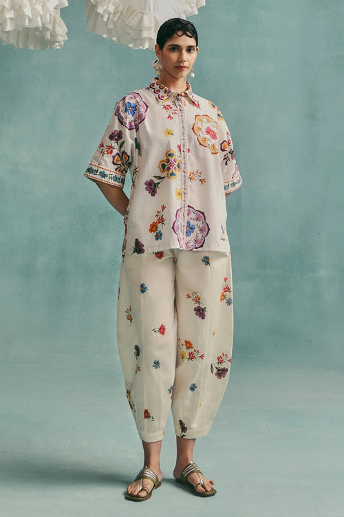 Ecru Daisy Collared Co-ord Set