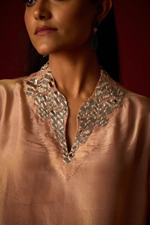 Blush Tissue Mirror Work Hi Neck Tunic