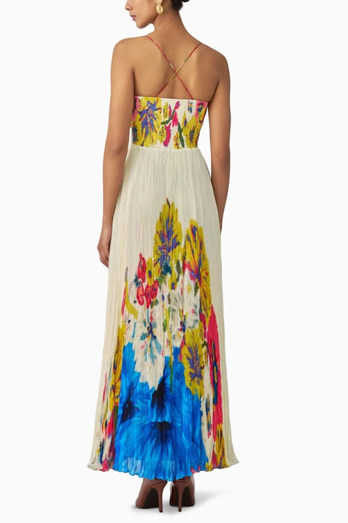 Chrissy Floral Pleat Maxi Dress with Noodle Straps