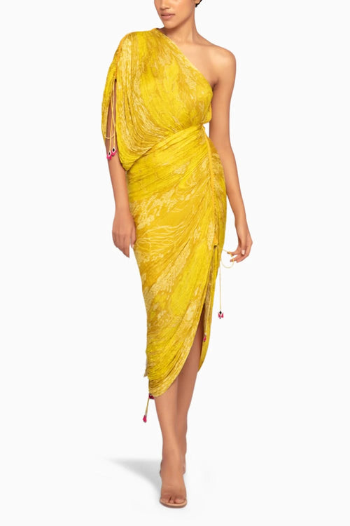 Periwinkle Bandhani Pleated Sari Dress