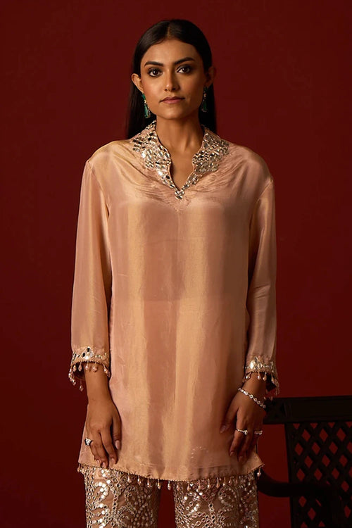 Blush Tissue Mirror Work Hi Neck Tunic