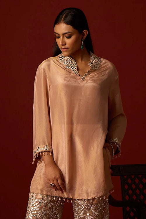 Blush Tissue Mirror Work Hi Neck Tunic
