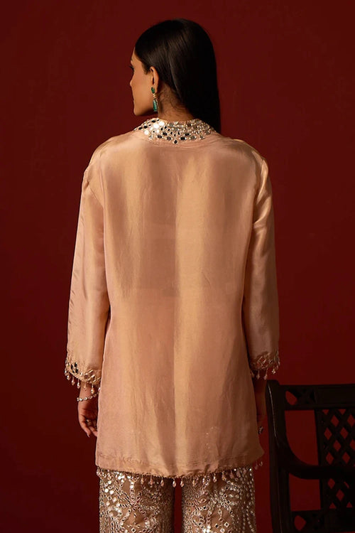 Blush Tissue Mirror Work Hi Neck Tunic
