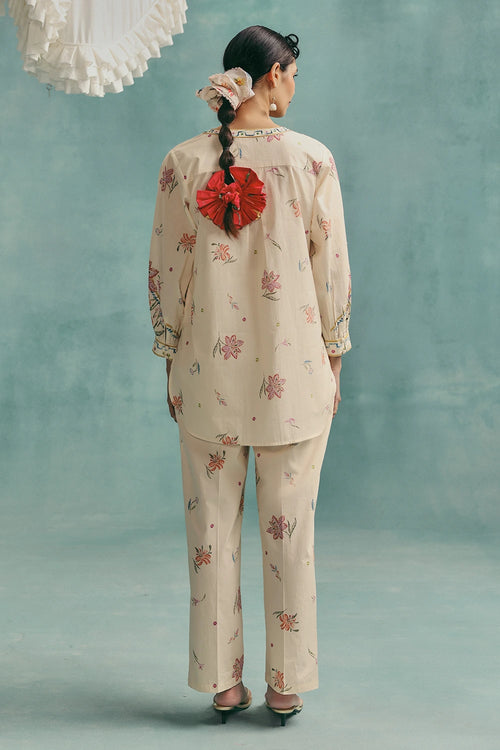 Ecru Hibiscus Round Neck Co-ord Set