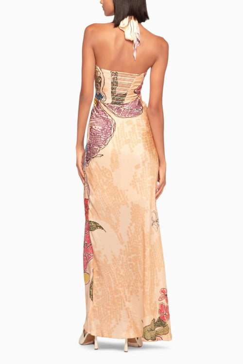 Periwinkle Bandhani Print Halter Style Maxi Dress