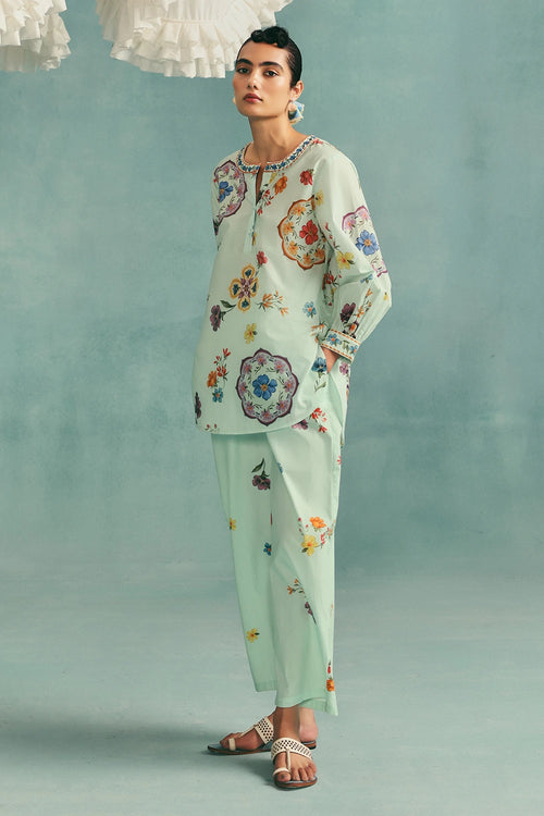 Blue Daisy Round Neck Co-ord Set