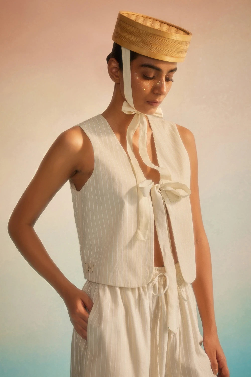 Orimi Reversible Vest and Hama Akari Stripe Pants