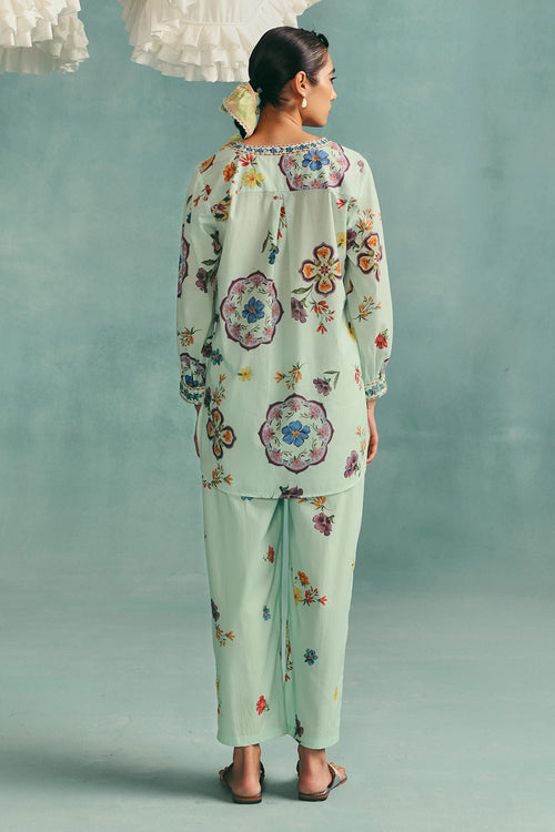Blue Daisy Round Neck Co-ord Set