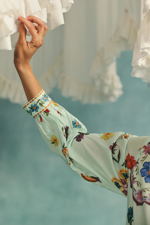 Blue Daisy Round Neck Co-ord Set