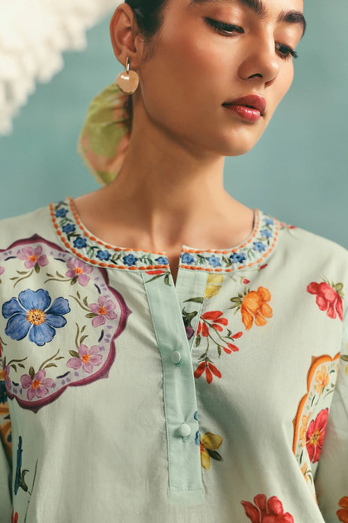 Blue Daisy Round Neck Co-ord Set