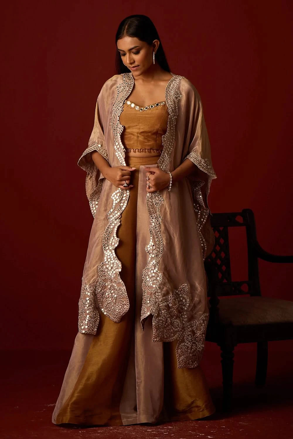 Antique Silver Tissue Mirrorwork Cape