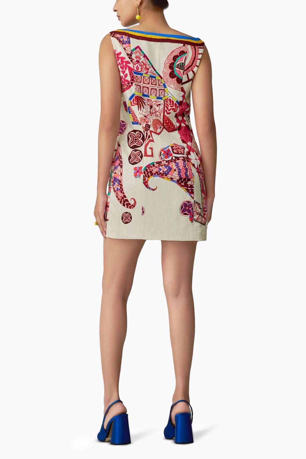 Megan Paisley Print Square Neck Short Dress with Side Slit