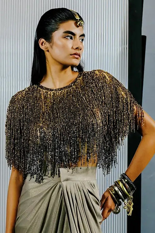 Gold & Grey Stretch Net Embellished Top