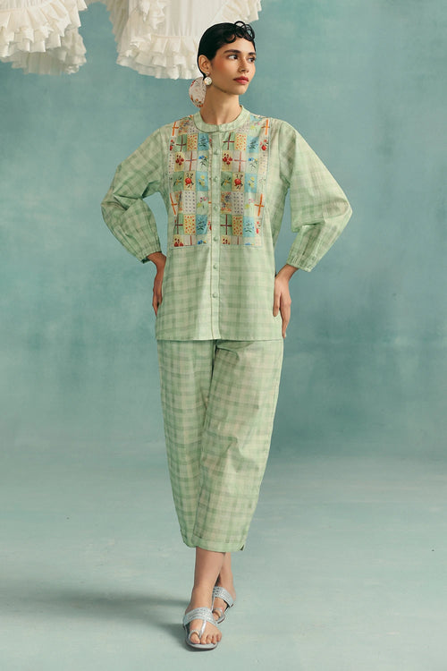 Mint Flora Round Neck Co-ord Set