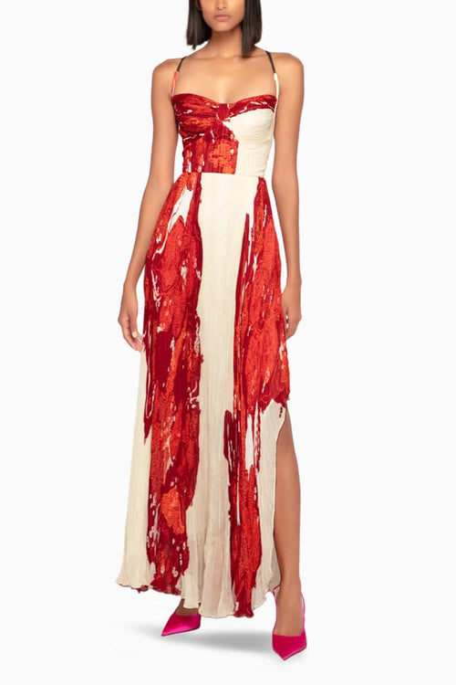 Bandhani Asymmetric Pleated Maxi Dress