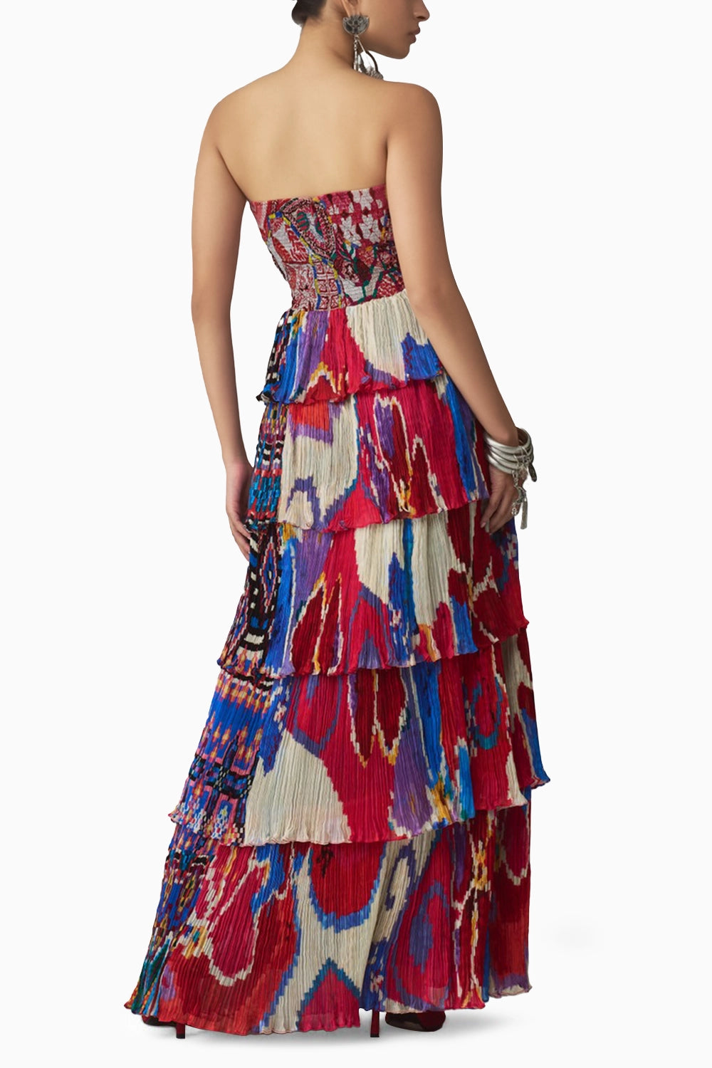 Helena Abstract Print Tiered Cocktail Dress with Pleat Detailing