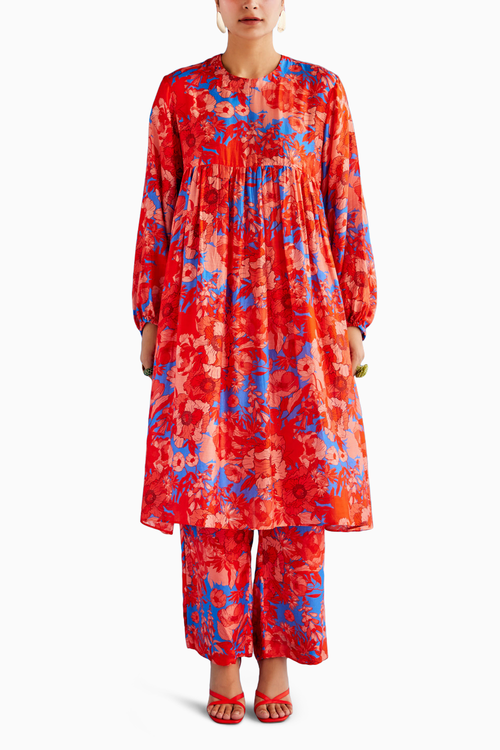 Printed Gathers Kurta Set