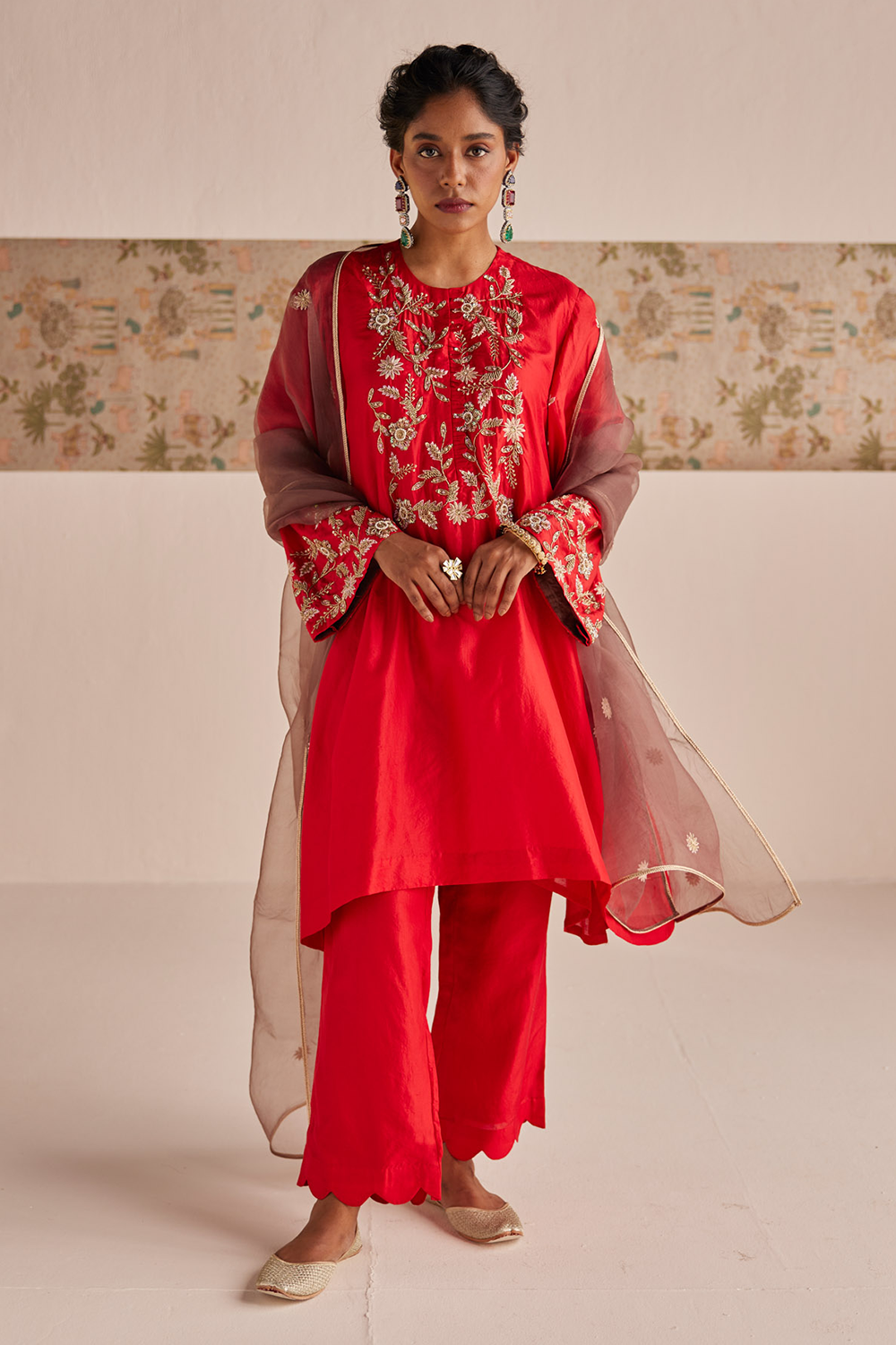 Red Silk Suit Set