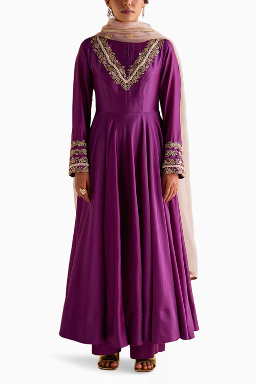 Purple Anarkali Set with Dupatta