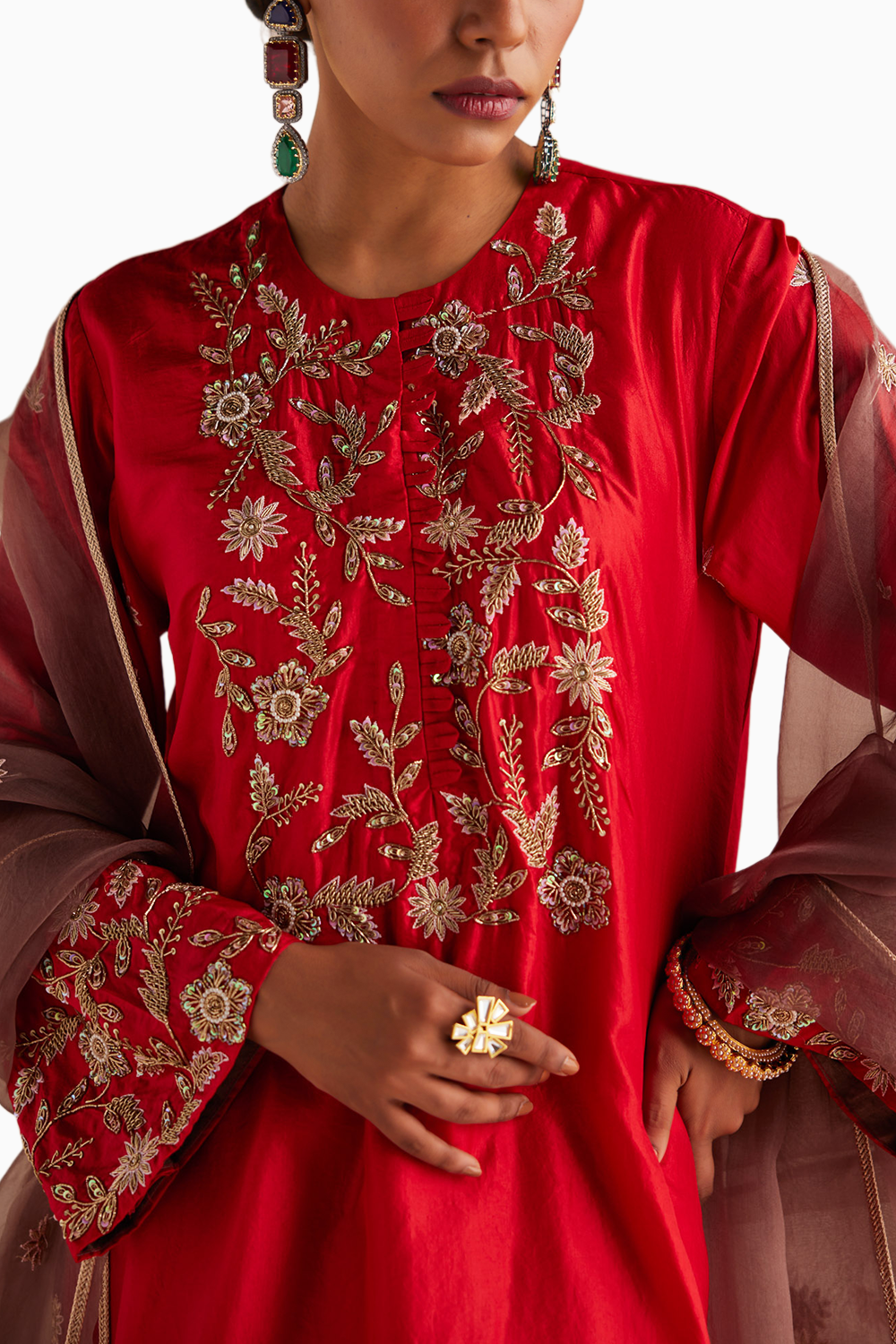 Red Silk Suit Set