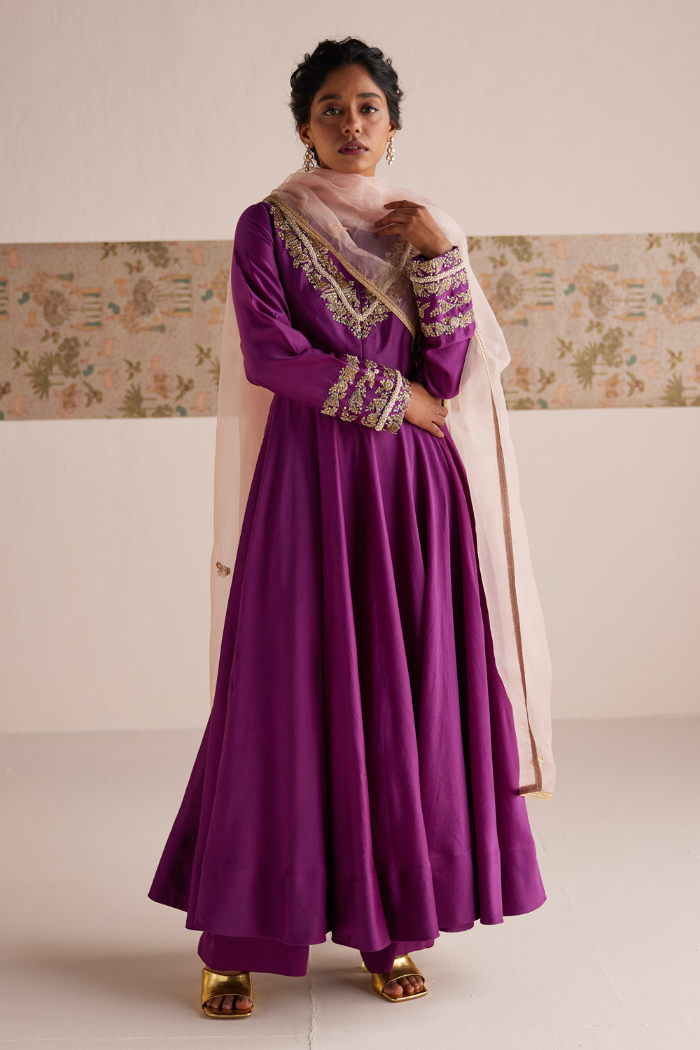 Purple Anarkali Set with Dupatta