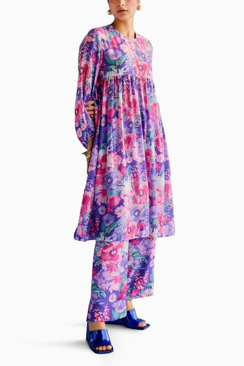 Purple Gathers Kurta Set