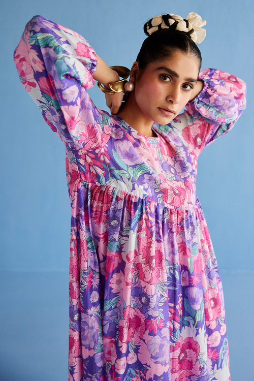 Purple Gathers Kurta Set
