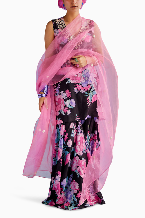 Black Sleeveless Sharara Set