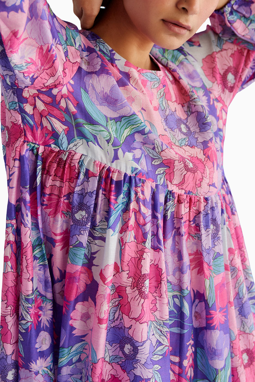 Purple Gathers Kurta Set