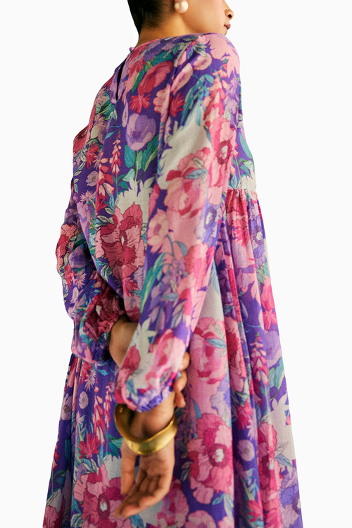 Purple Gathers Kurta Set