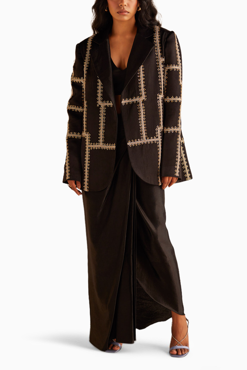 Black Blazer with Dhoti Skirt