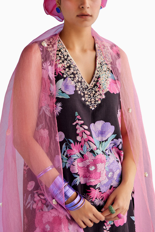 Black Sleeveless Sharara Set