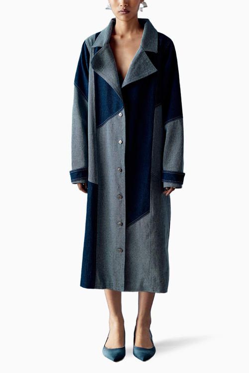 Blue Denim Color Block Trench