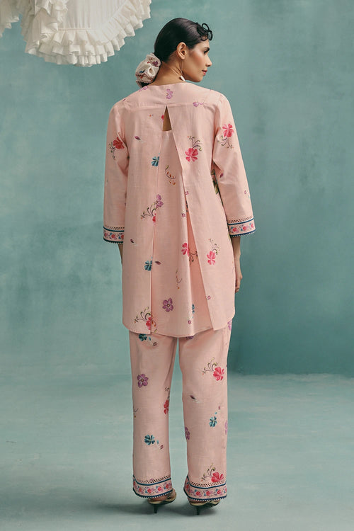 Pink Rose V-neck Short Kurta Set With Dupatta