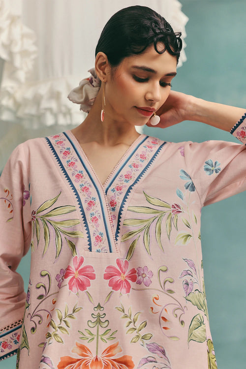 Pink Rose V-neck Short Kurta Set