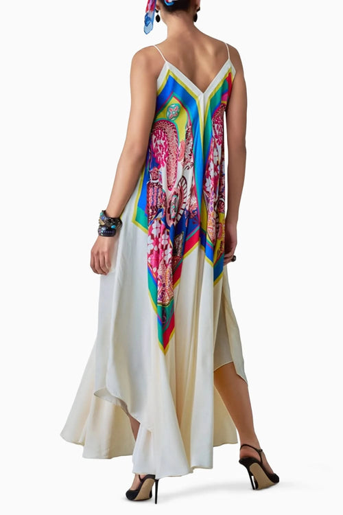 Yazmine Paisley Print V-Neck Asymmetric Dress with Detachable Belt