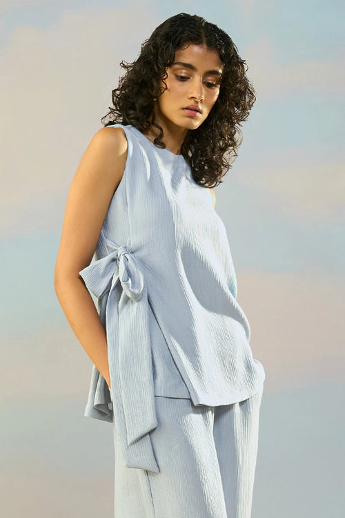 Textured Side-Tie Top and Wide-Legged Pant Set