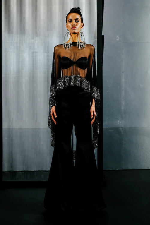 Black Sumo Satin Bell Bottom Pants