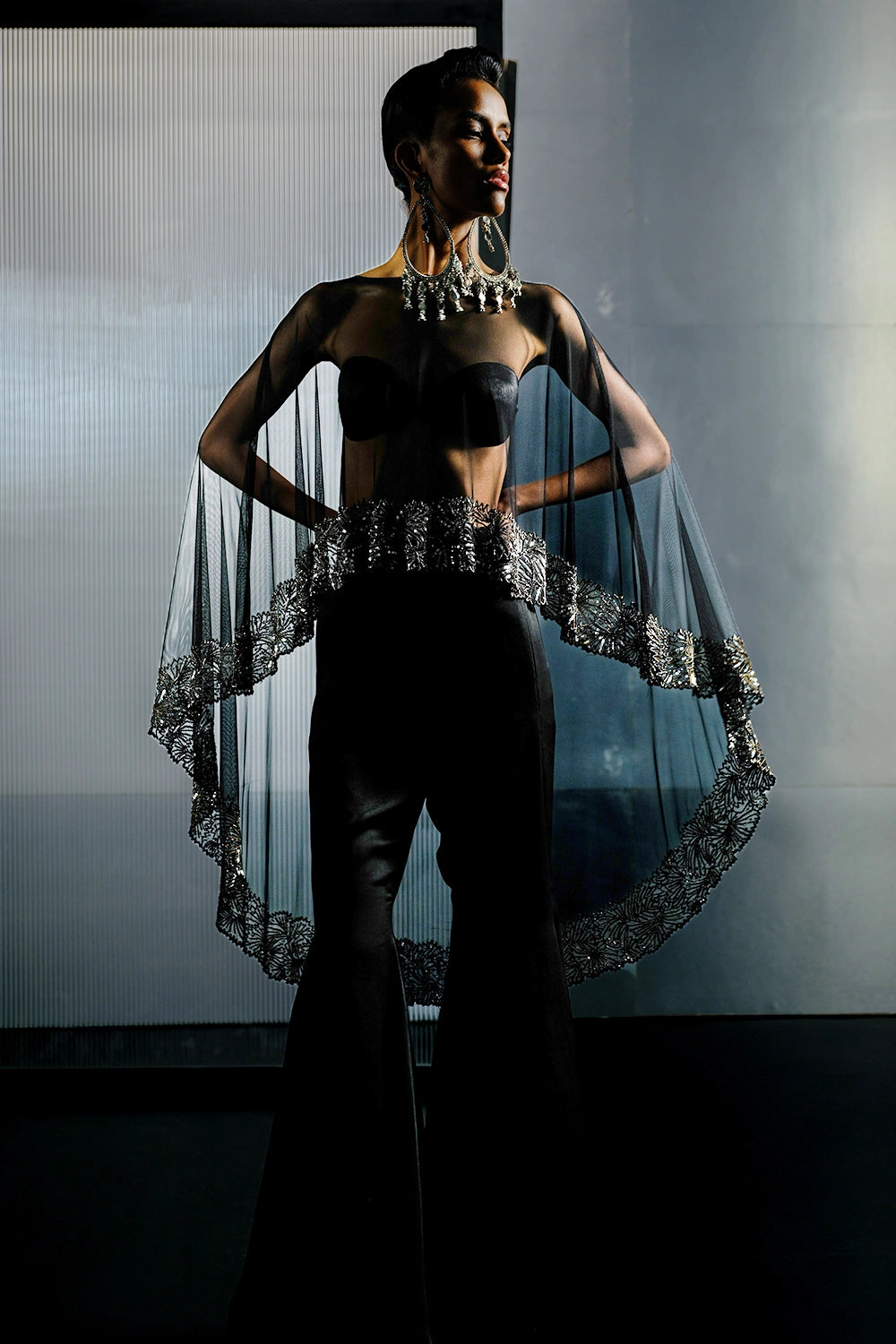 Black Sumo Satin Bell Bottom Pants