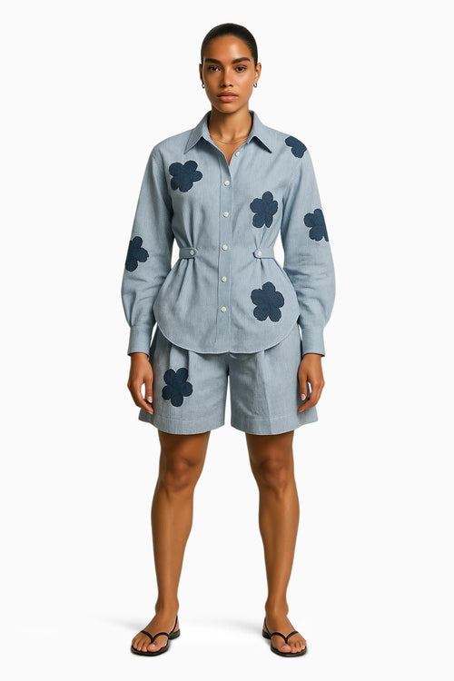 Blue Pinstripe Shirt with Striped Bermuda Shorts